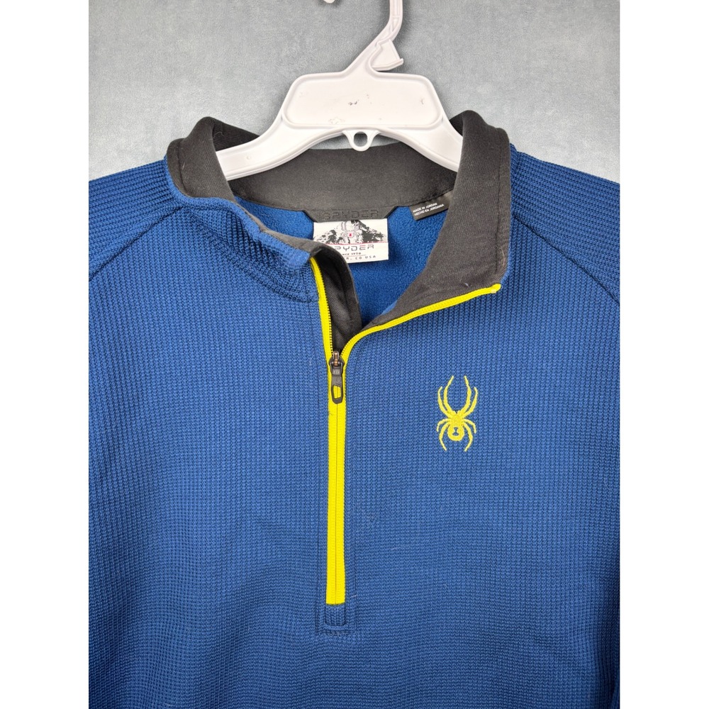 Spyder Mens Blue Waffle Knit Quarter Zip Pullover Fleece Lined Jacket Large - Picture 3 of 11